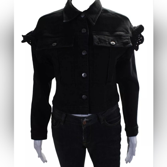 Something Navy Jackets & Blazers - Something Navy Womens Denim Ruffled Button Up Jean Jacket Black Size XXS
